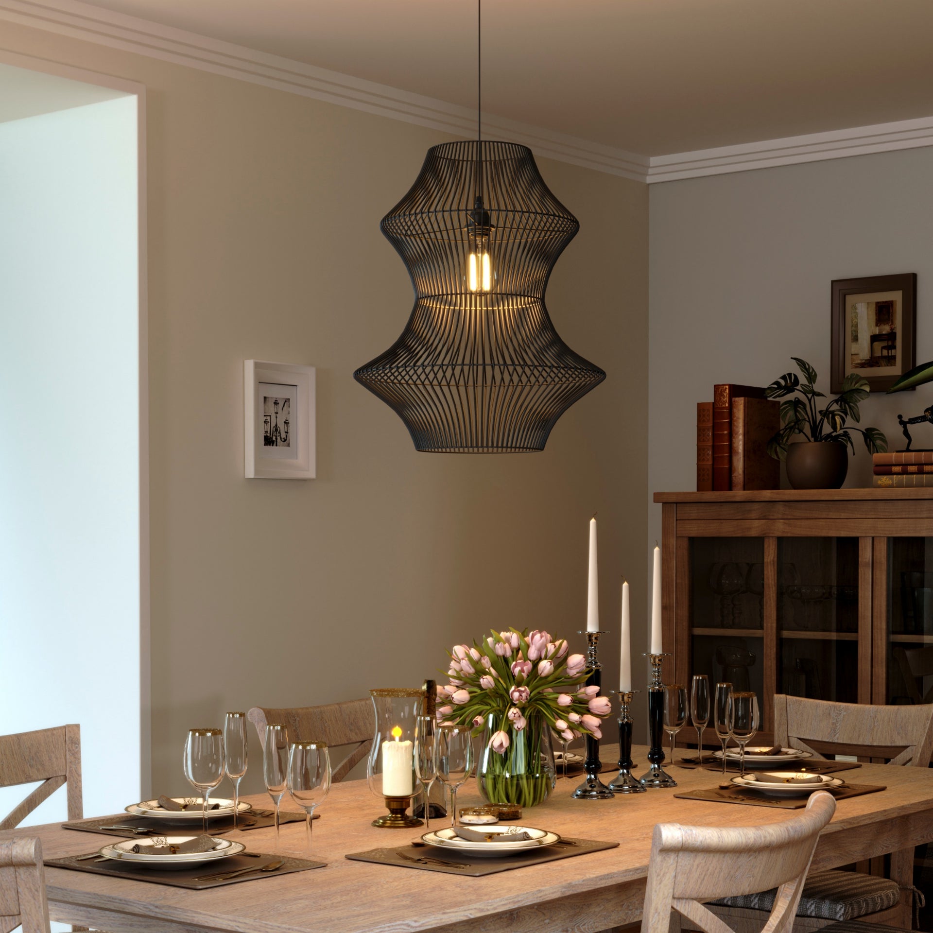 Glyph Industrial Iron Rattan Pendant Light Kitchen & Dining