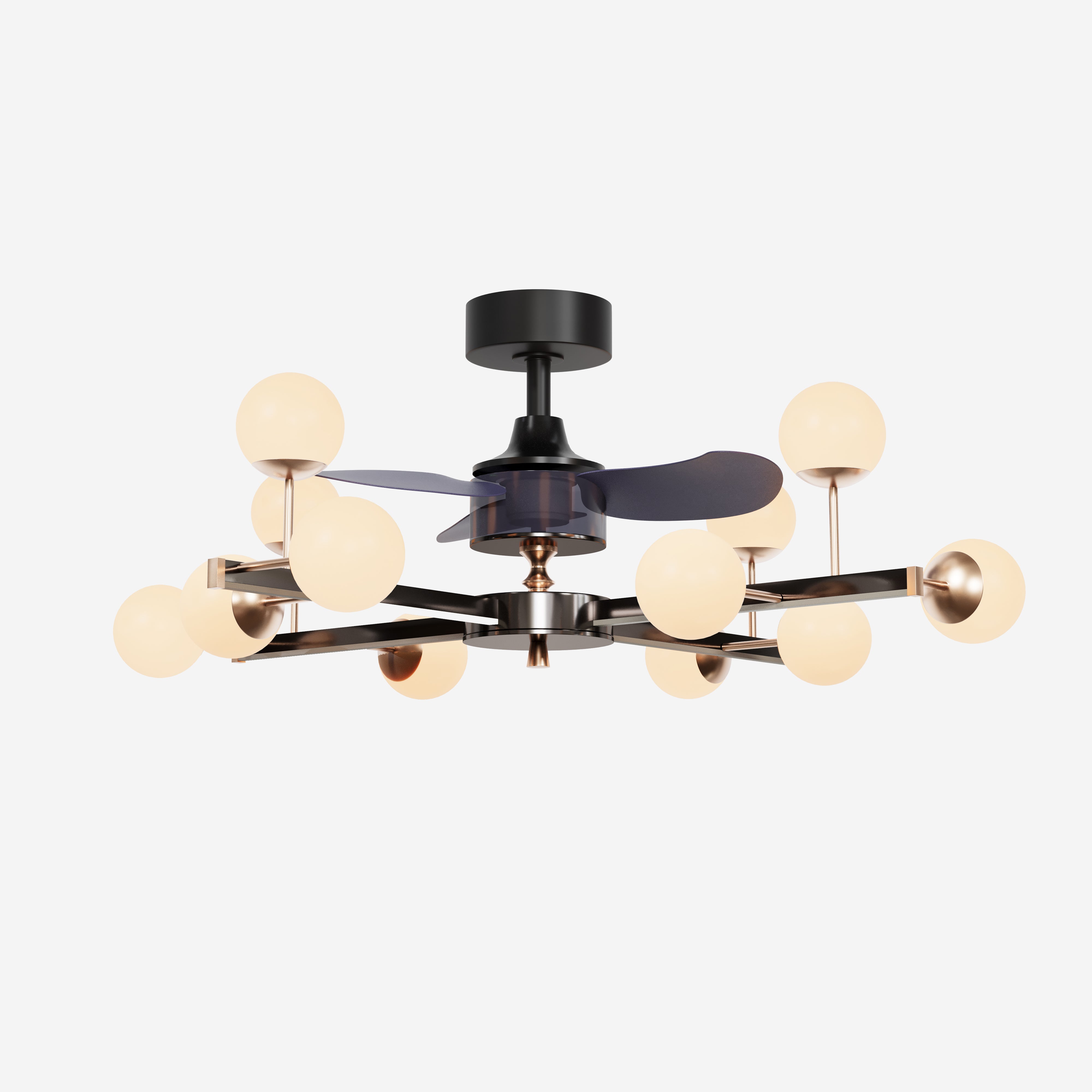 Modern Black & Gold Sphere Finish 3-Blade Ceiling Fan Light with Remote