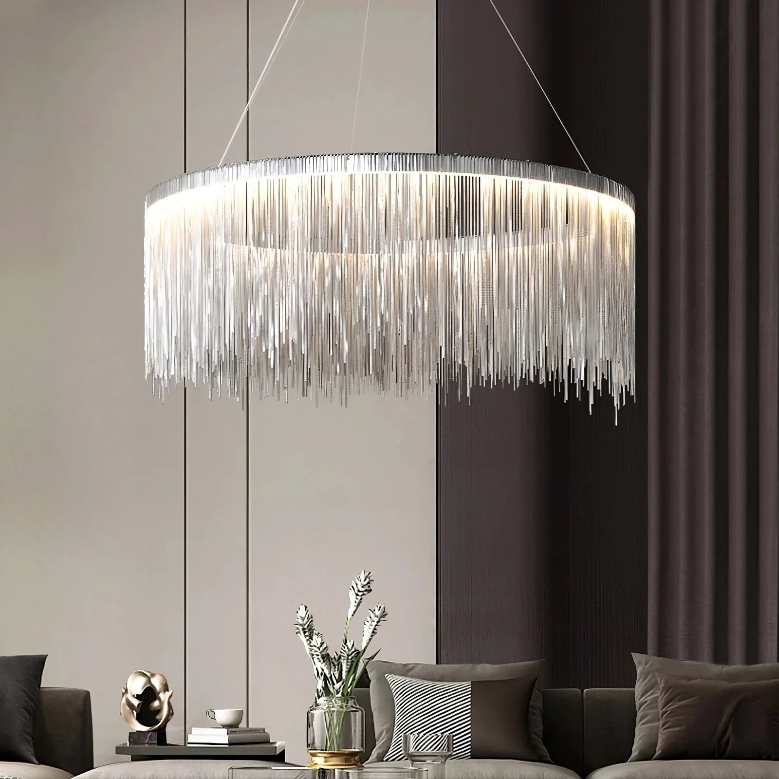 LED Modern Luxe Artistic Fringe Metal Chandelier Light