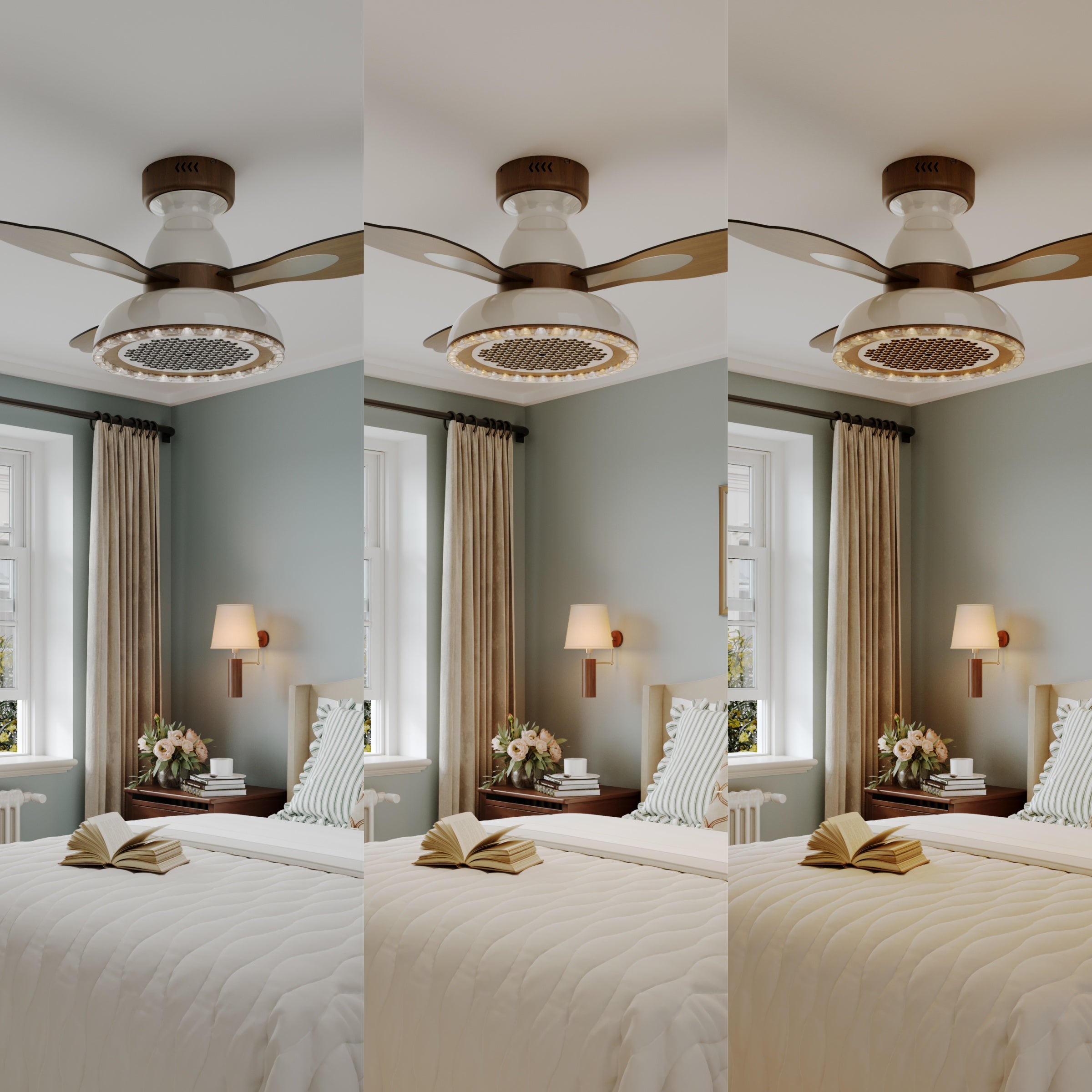 36 inch ceiling fan with solid wood blades and LED light shown as a clean product view