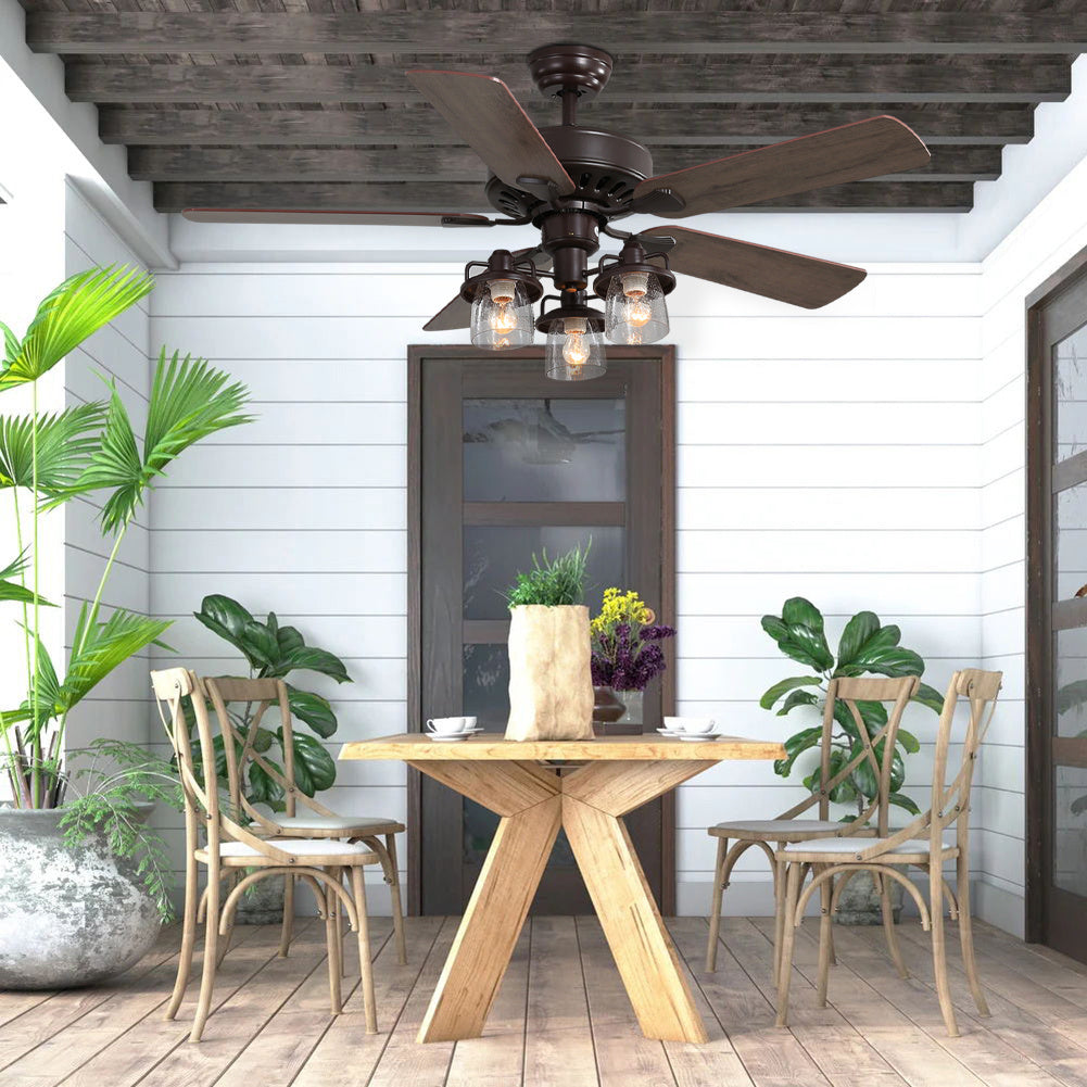 Wooden Ceiling Fan With 3 Head Lights & Remote