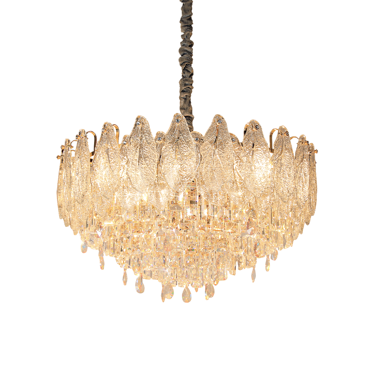 Champagne Gold Crystal Leaf Chandelier