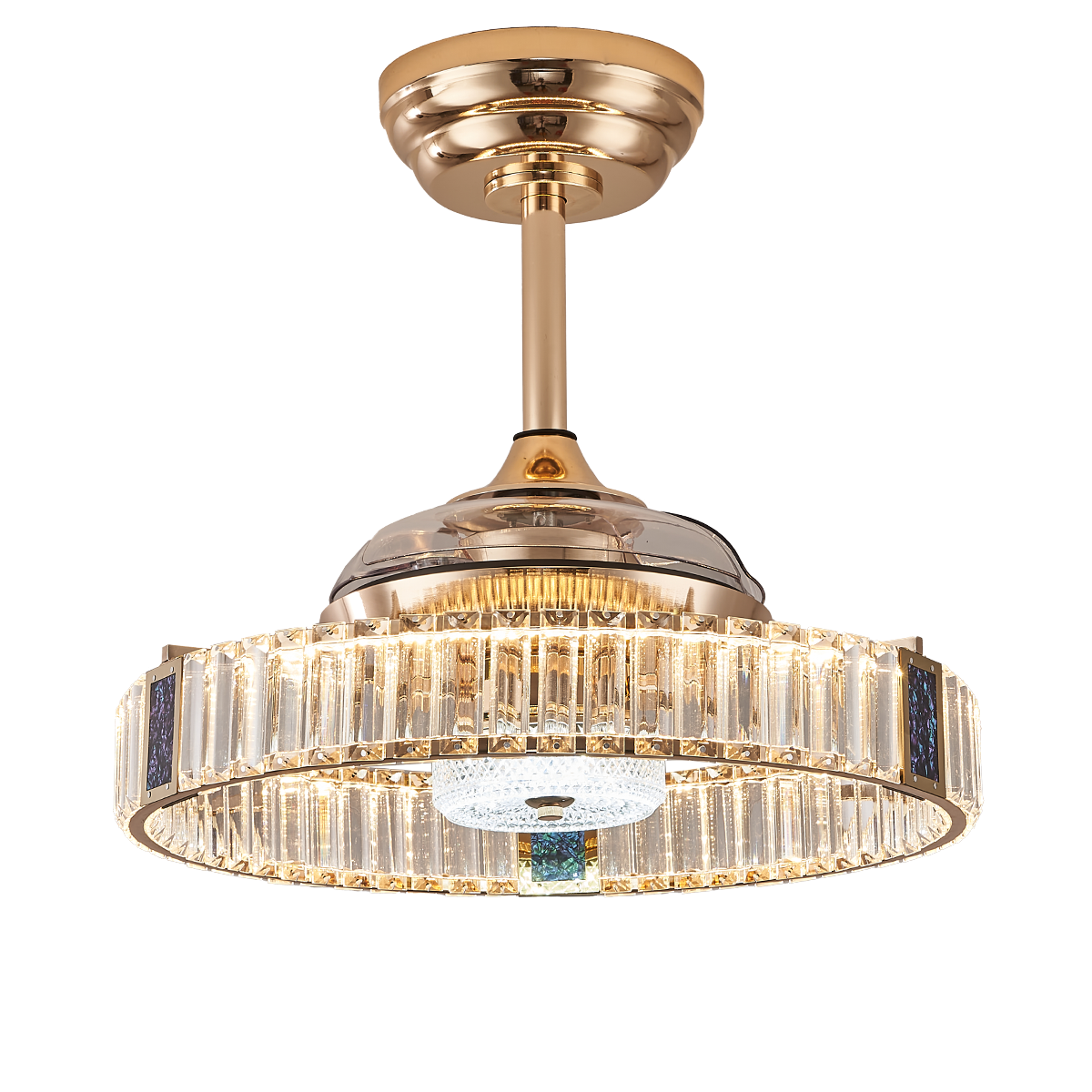 Elegant Gold Silent Ceiling Fan Lamp with Crystal Accent