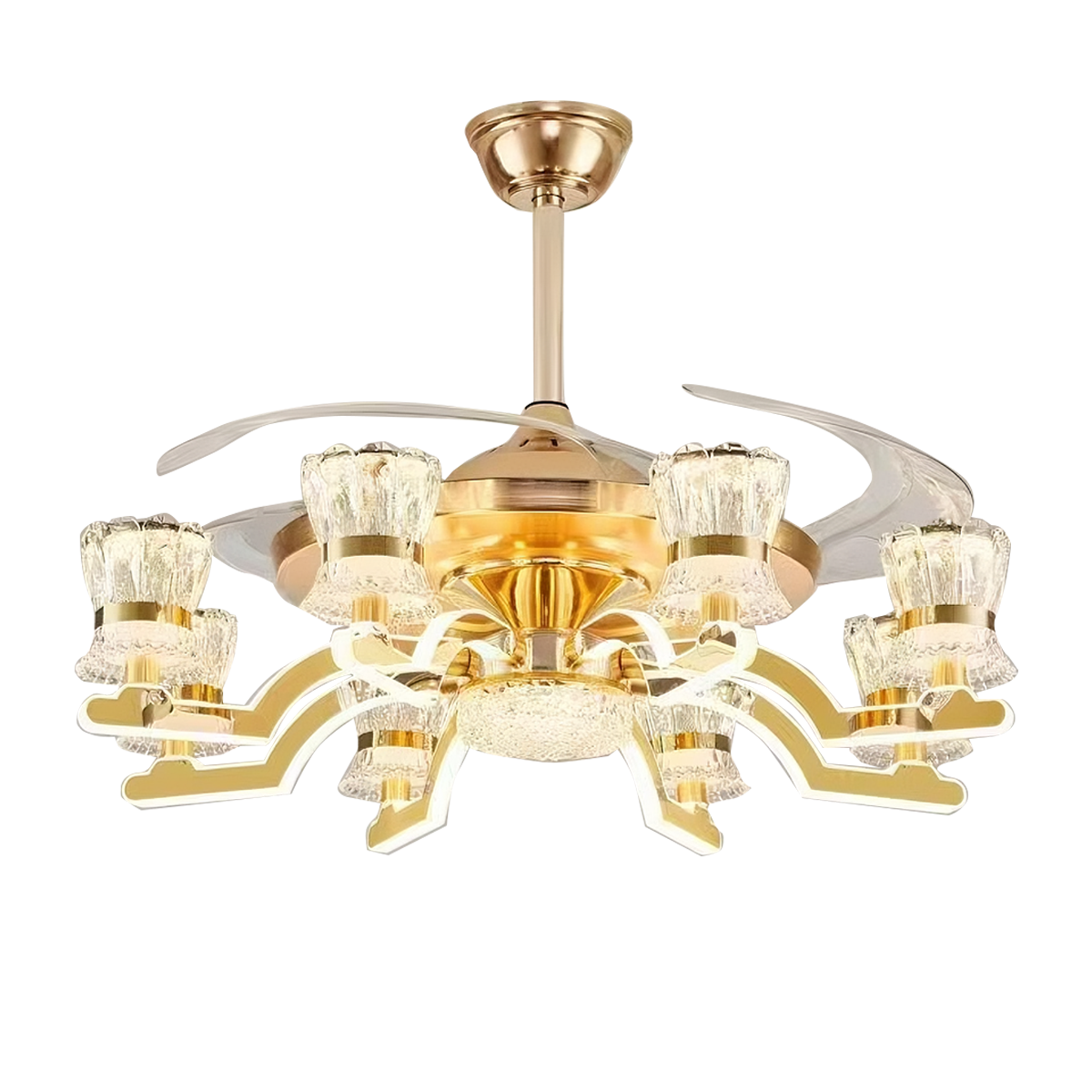 Elegant Gold Copper Crystal Fan Light