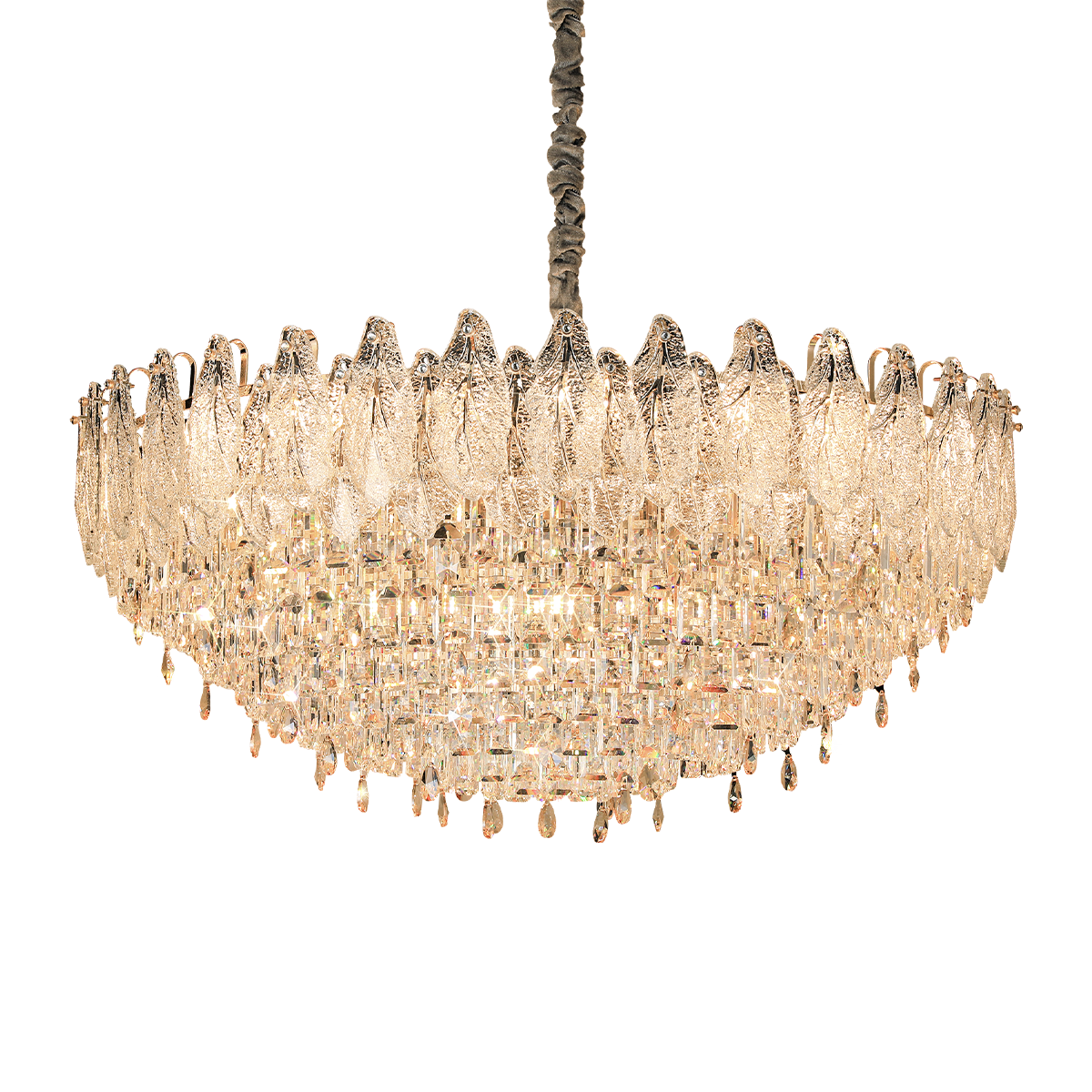 Champagne Gold Crystal Leaf Chandelier