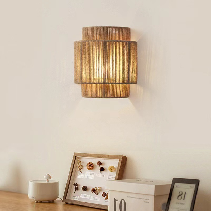 Vintage Hand-Woven Hemp Rope Half Cylinder Wall Lamp