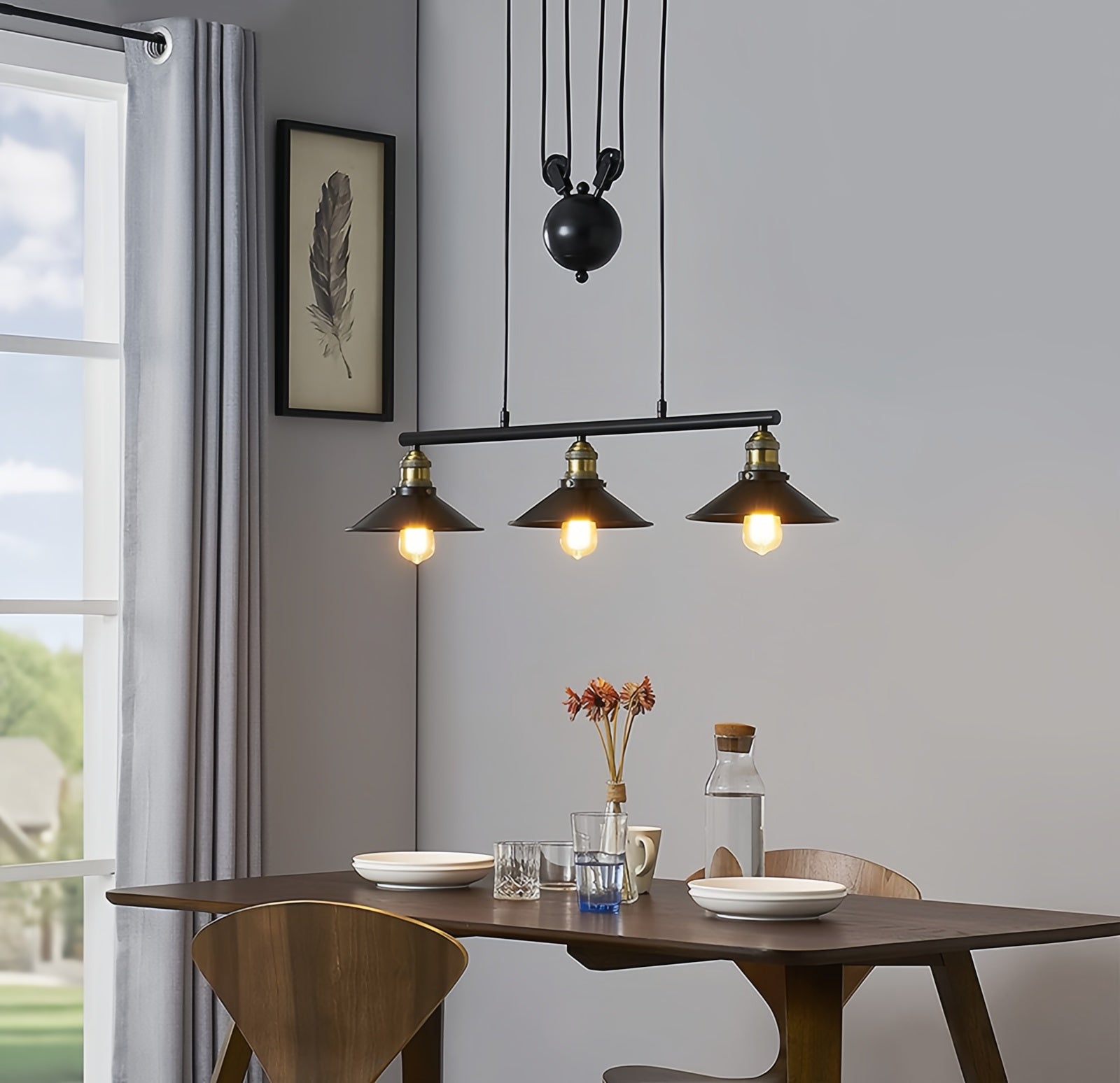 Lift Pulley Pendant Light Retro Creative Industrial Style Island Light