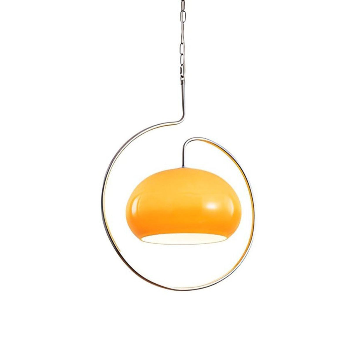 Sculptural Orange Glass Pendant Light with Curved Metal Frame