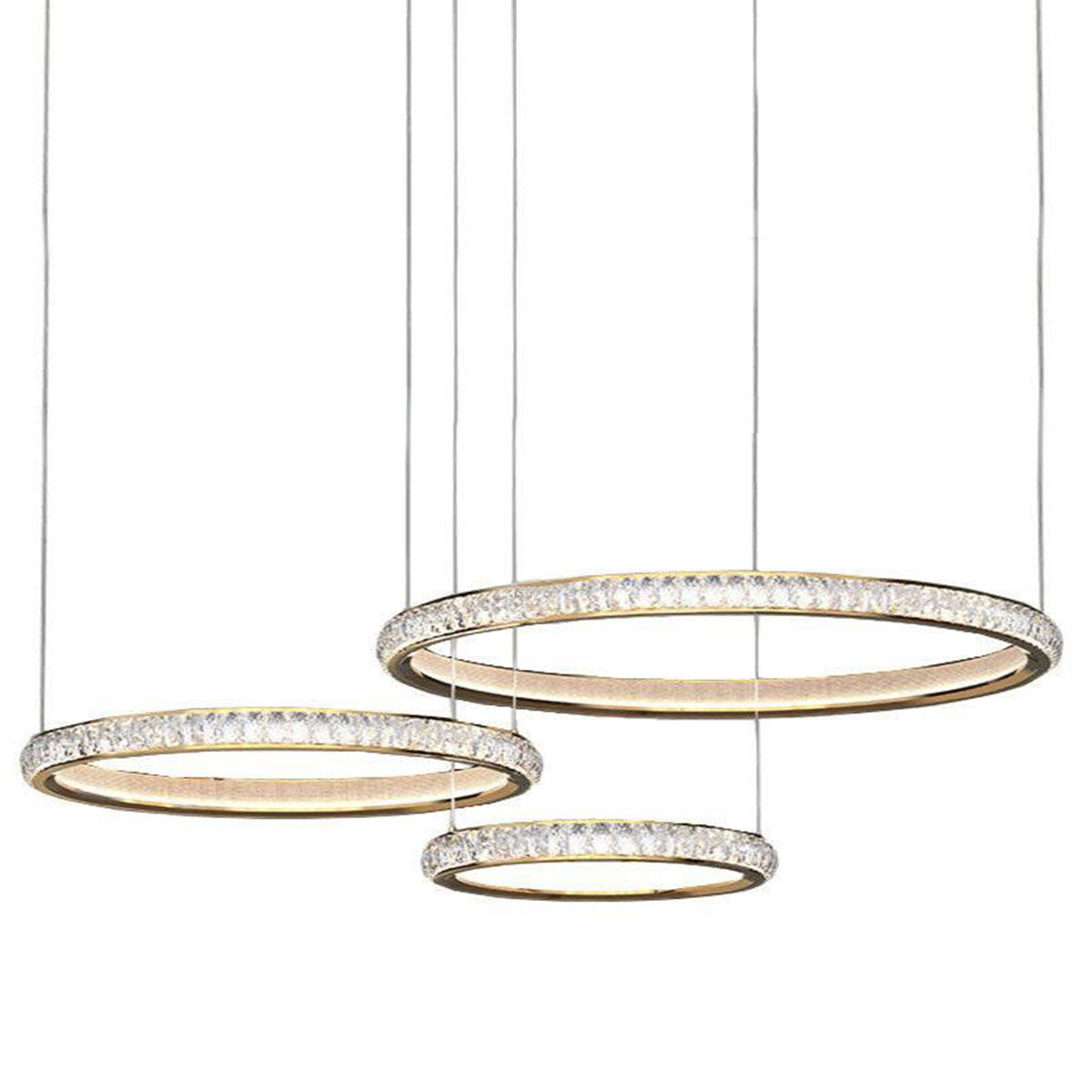 Modern Crystal LED Triple-Ring Pendant Light