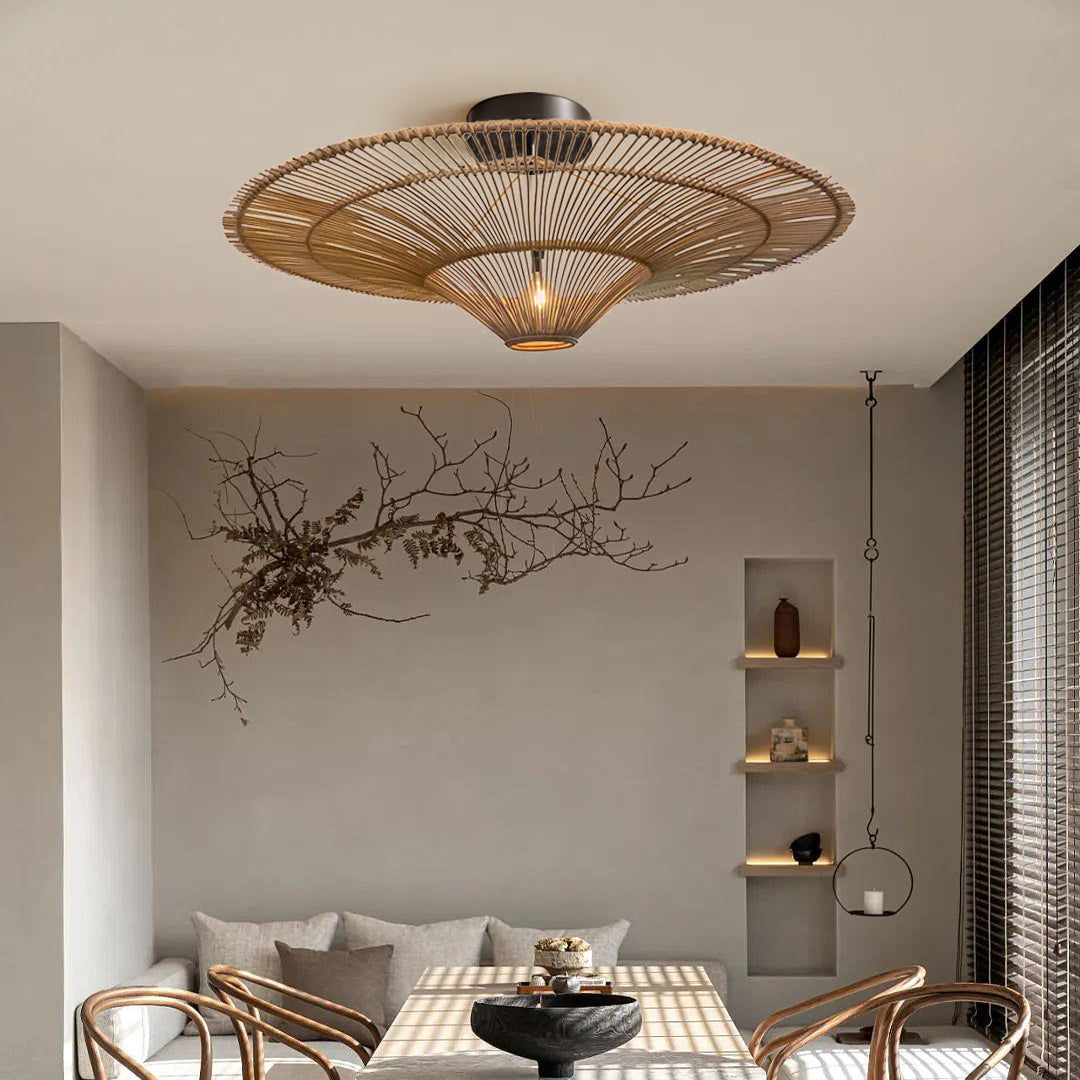 Flying Saucer-Shaped Rattan LED Ceiling Light