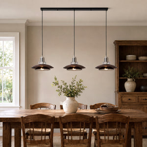 3-light walnut iron bar pendant shown as a clean product view