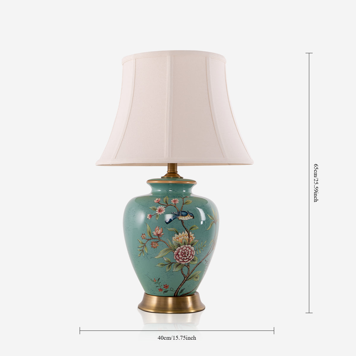 Vintage Green Floral Ceramic Table Lamp with Fabric Shade