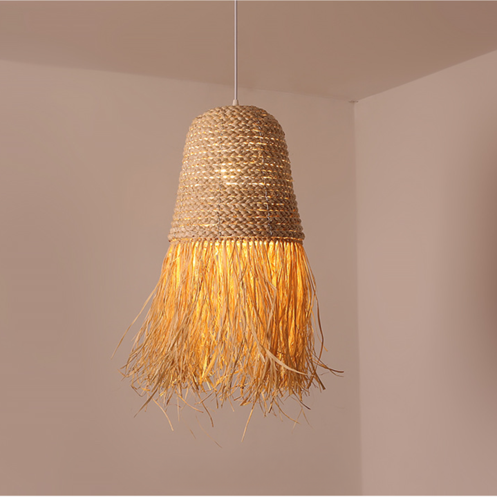 Handcrafted Woven Grass Vine Hat LED Pendant Light