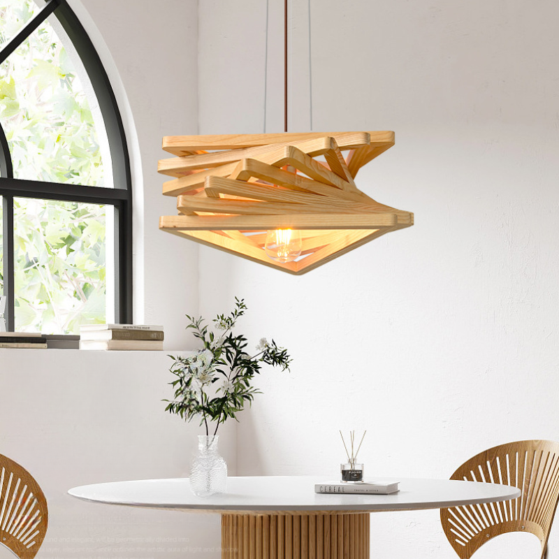 Nordic Retro Geometric Solid Wood Pendant Light