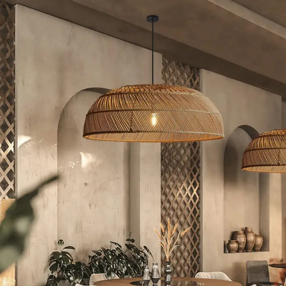 Handcrafted Rattan LED Lid-Shaped Pendant Light