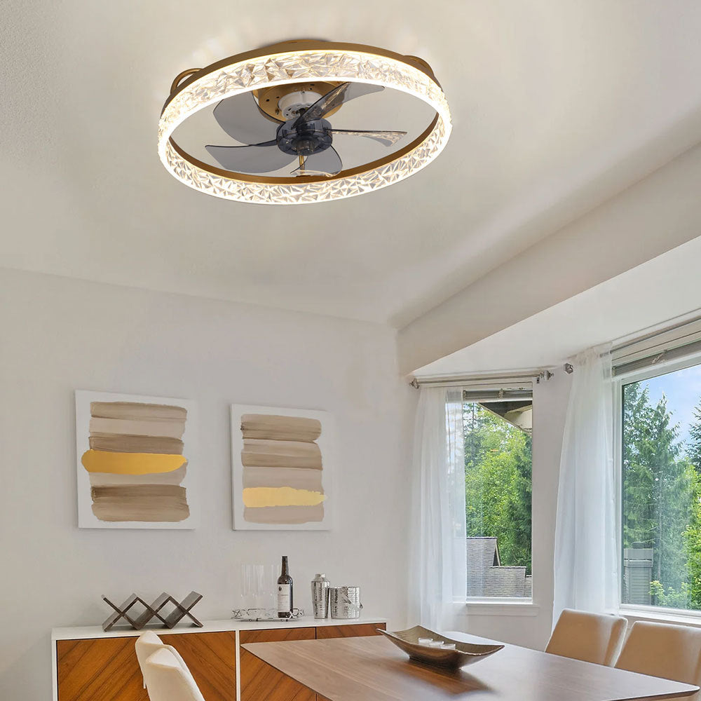 Contemporary Round Crystal Ceiling Fan with Light