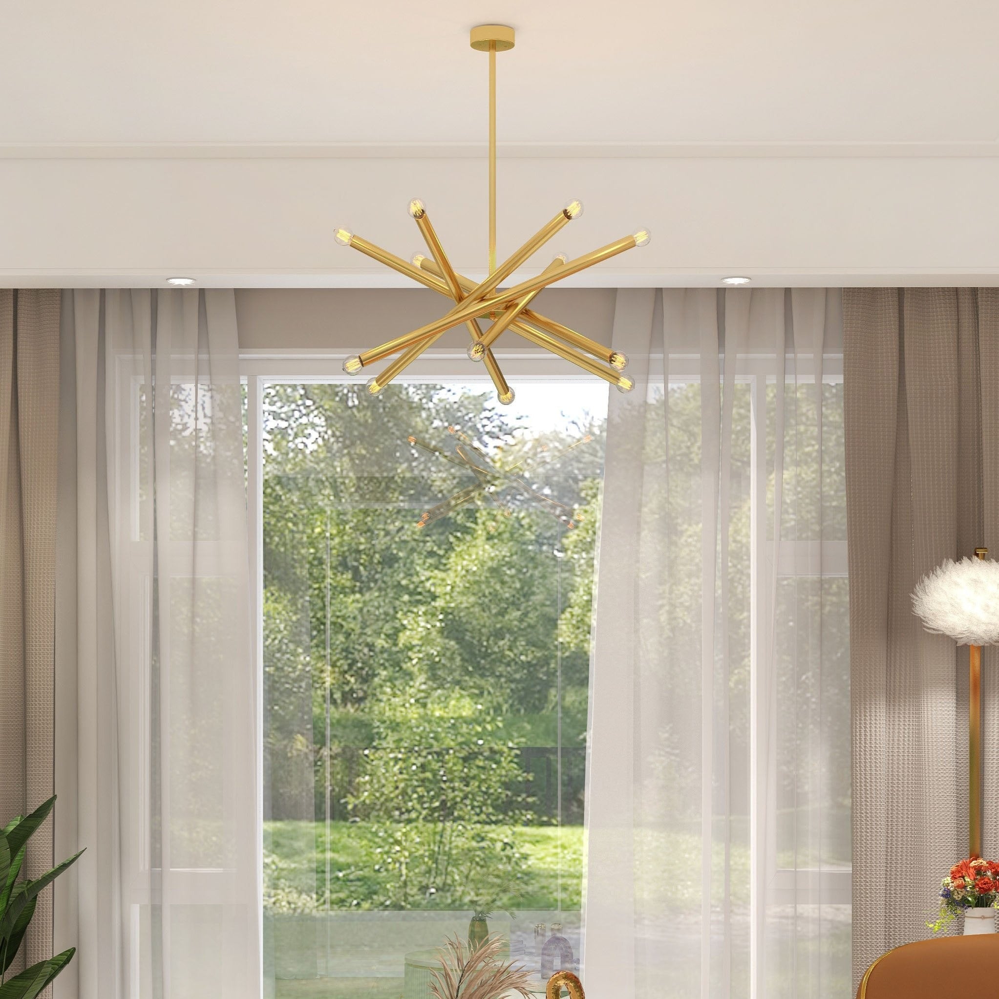 Modern Gold Cross Design Pendant Light with Hanging Rod