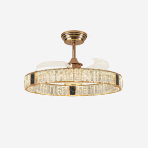 Gold crystal ceiling fan with light and remote control, 60cm 6-speed reversible fan