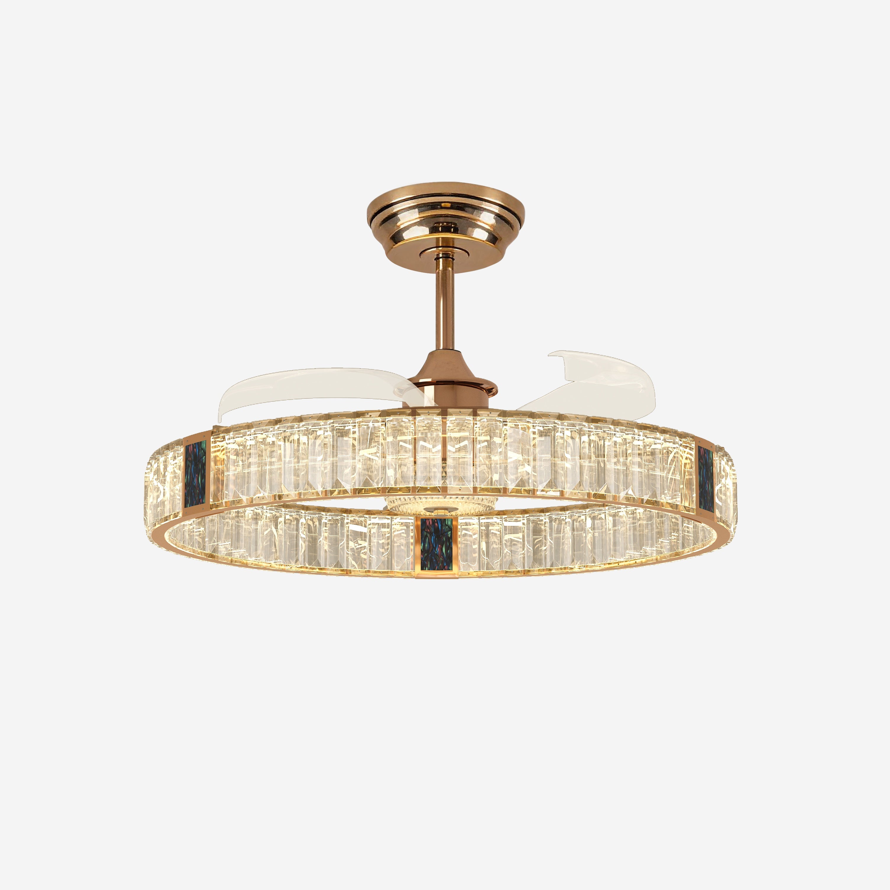 Gold Crystal Ceiling Fan with Light & Remote | 6-Speed Quiet Fan