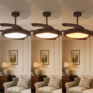 Three colour temperature comparison for walnut effect LED ceiling fan light