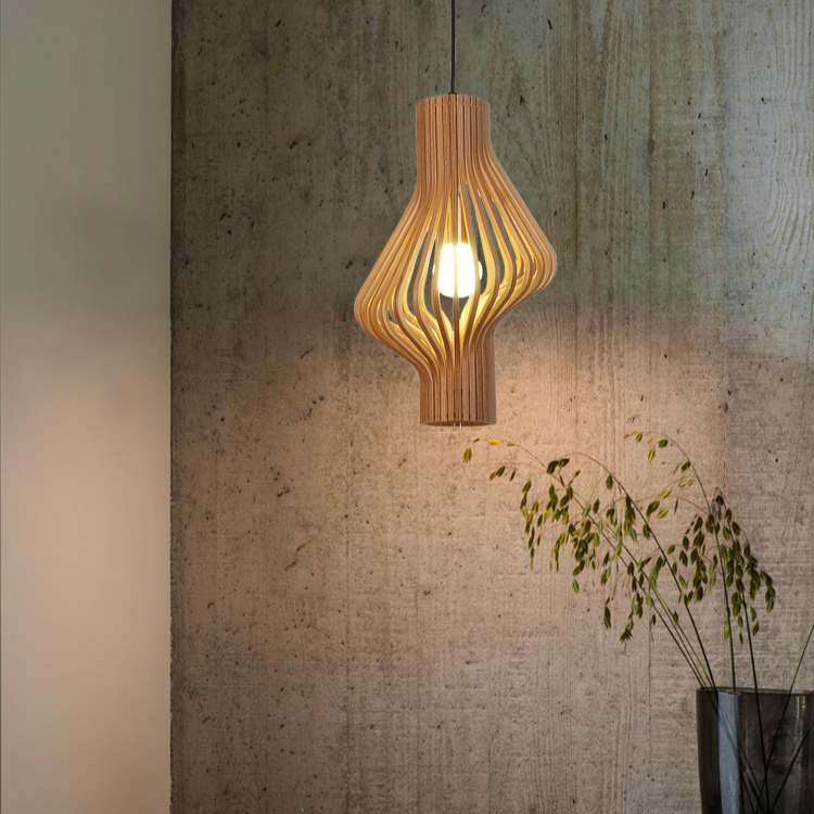 Gyro-Shaped LED Wood Art Pendant Light