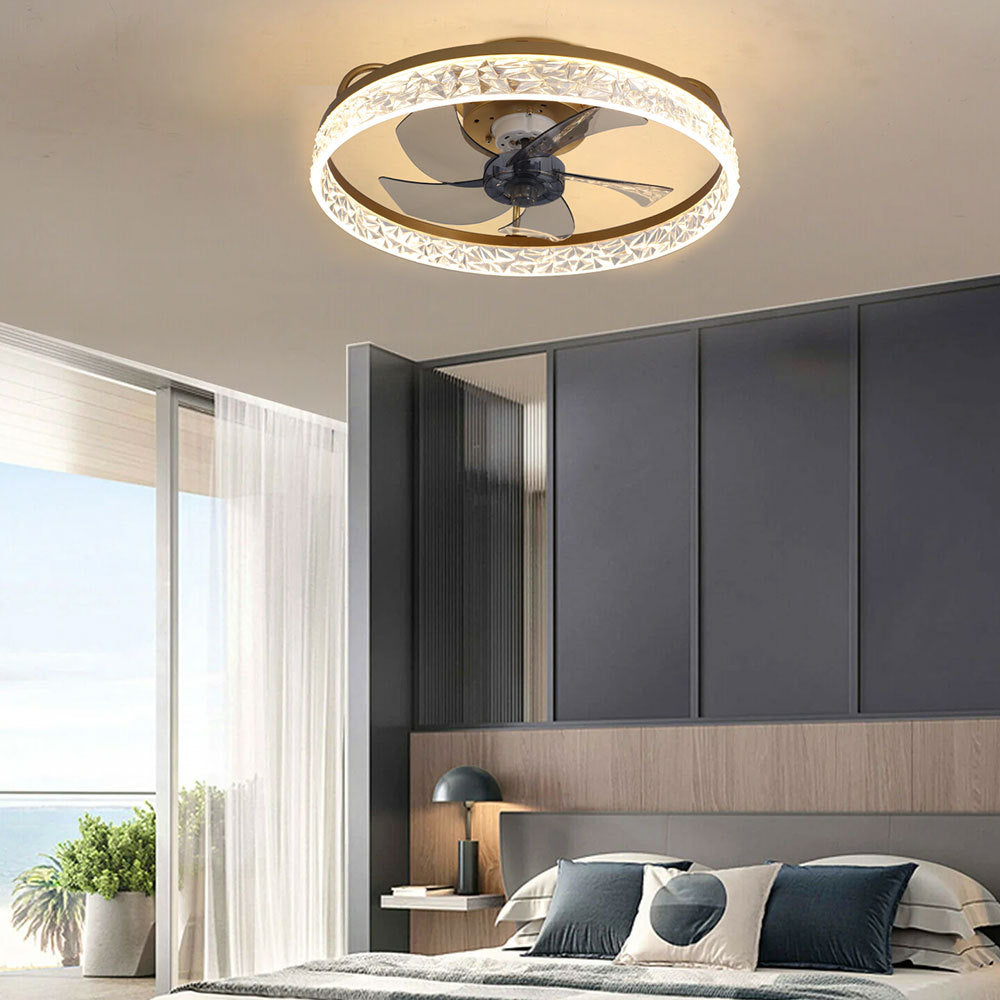 Contemporary Round Crystal Ceiling Fan with Light