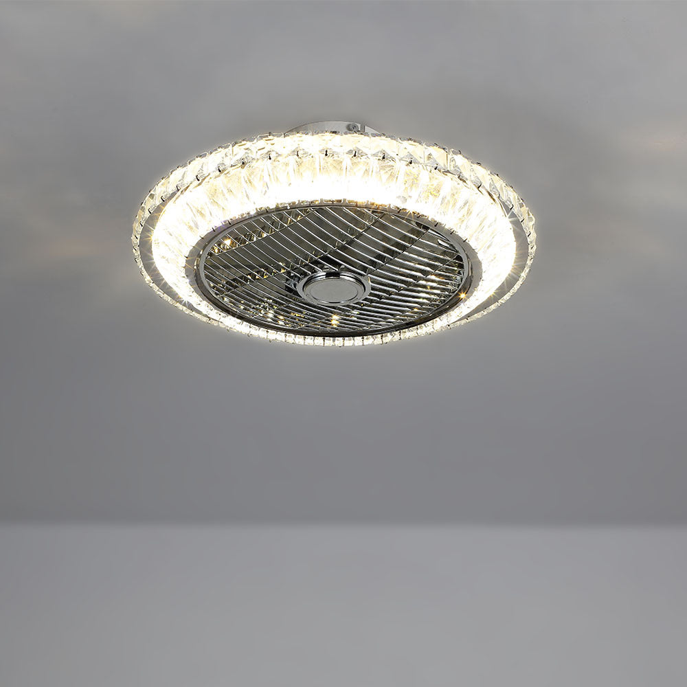 Sliver Round Crystal Flush Mount LED Ceiling Fan with Light