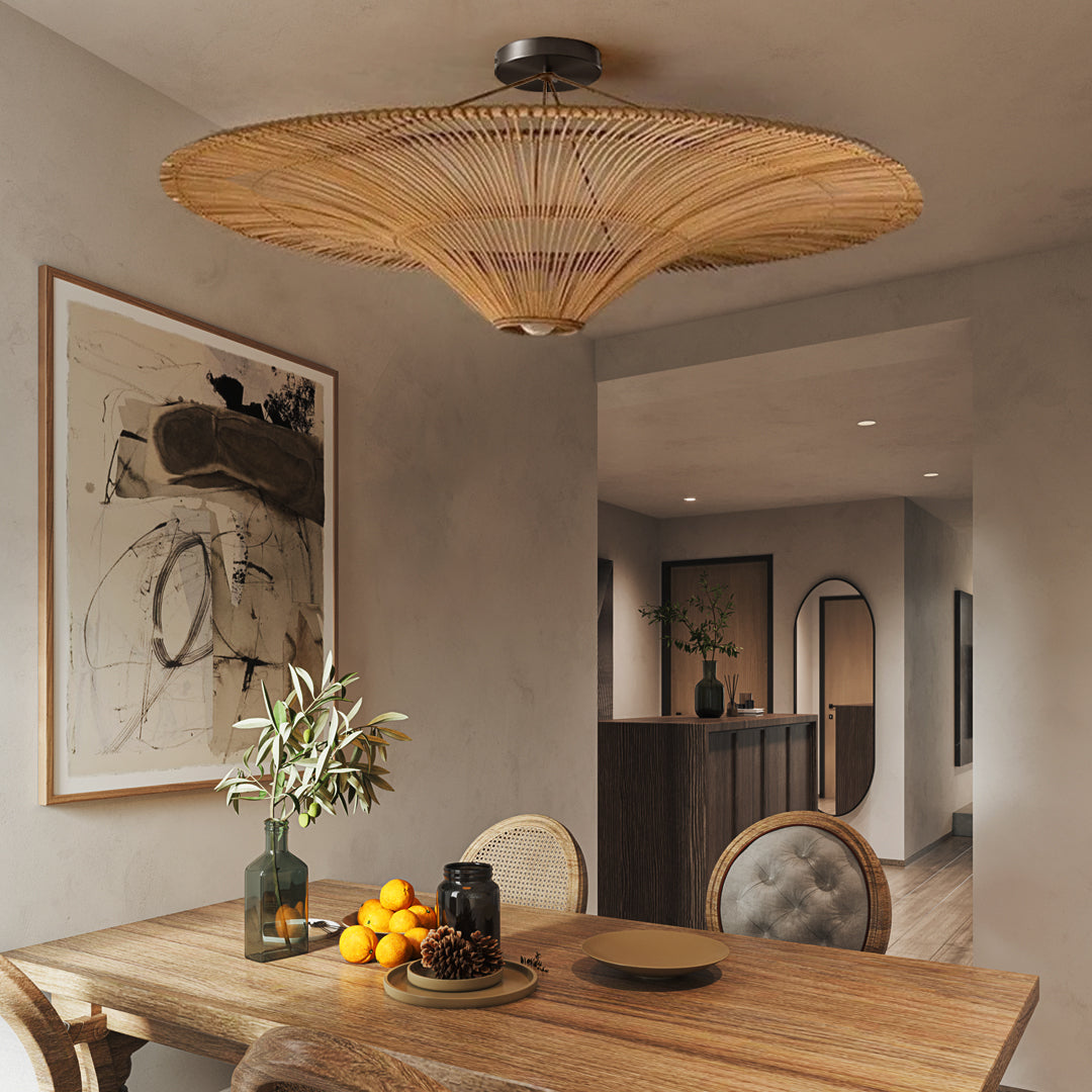 Flying Saucer-Shaped Rattan LED Ceiling Light