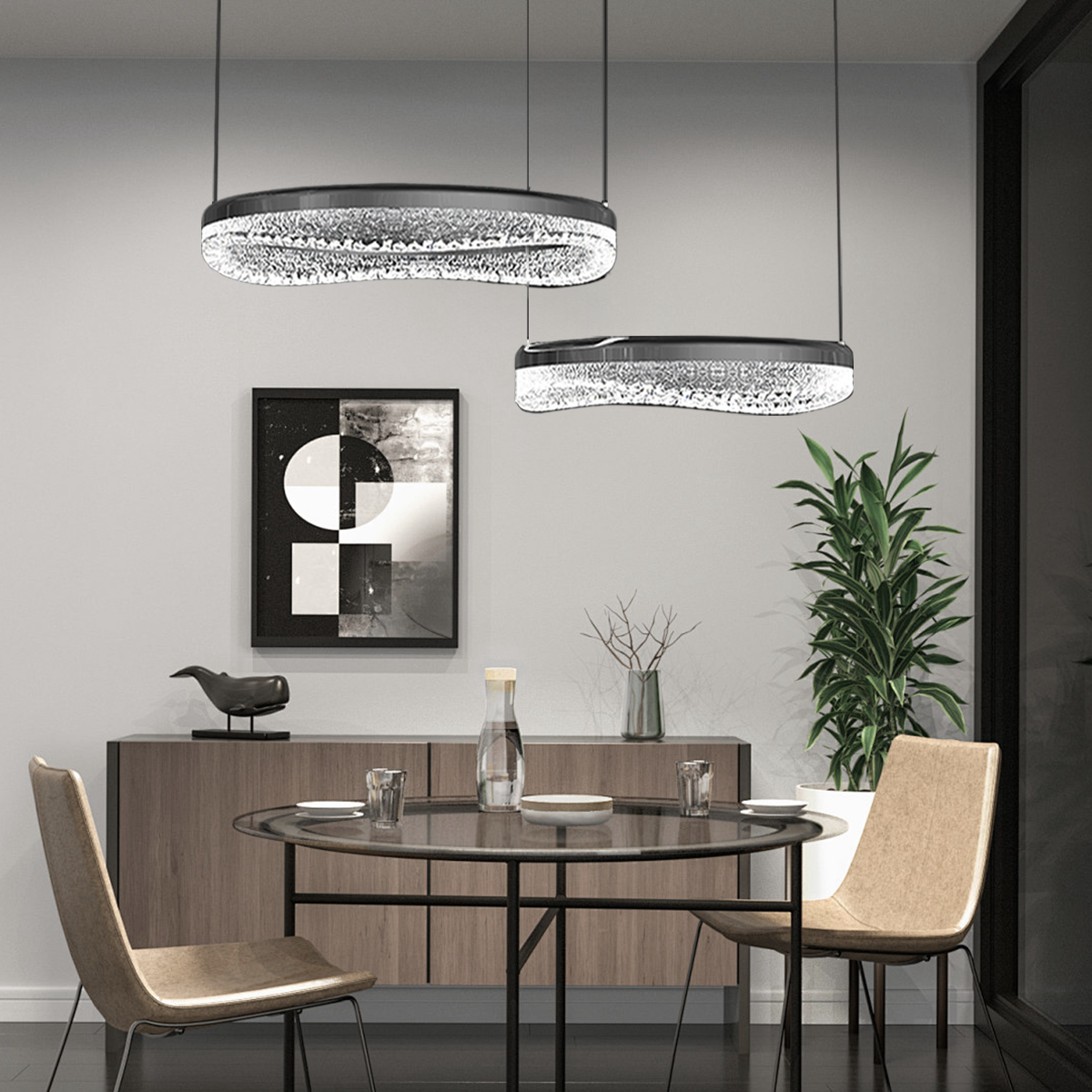 Pearl Black Wave LED Pendant Light in Aluminum Alloy