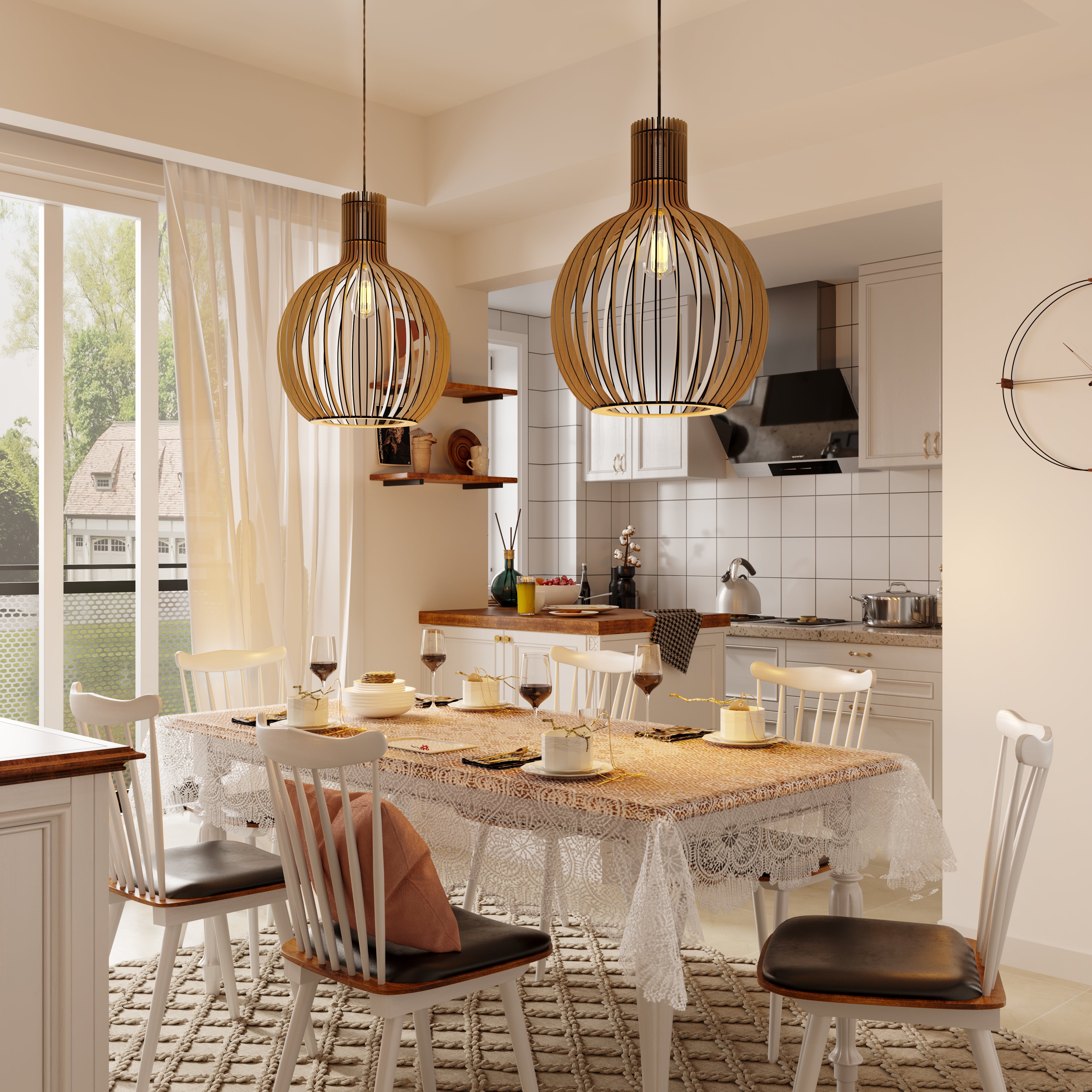 Shadome-Pendant Lights for Kitchen – Tonka Scandinavian LED Wood Pendant Light