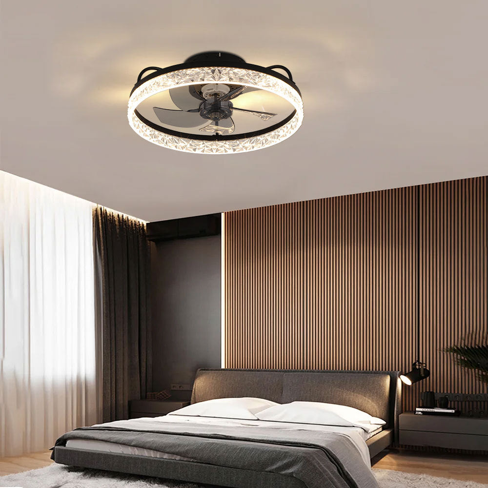 Contemporary Round Crystal Ceiling Fan with Light