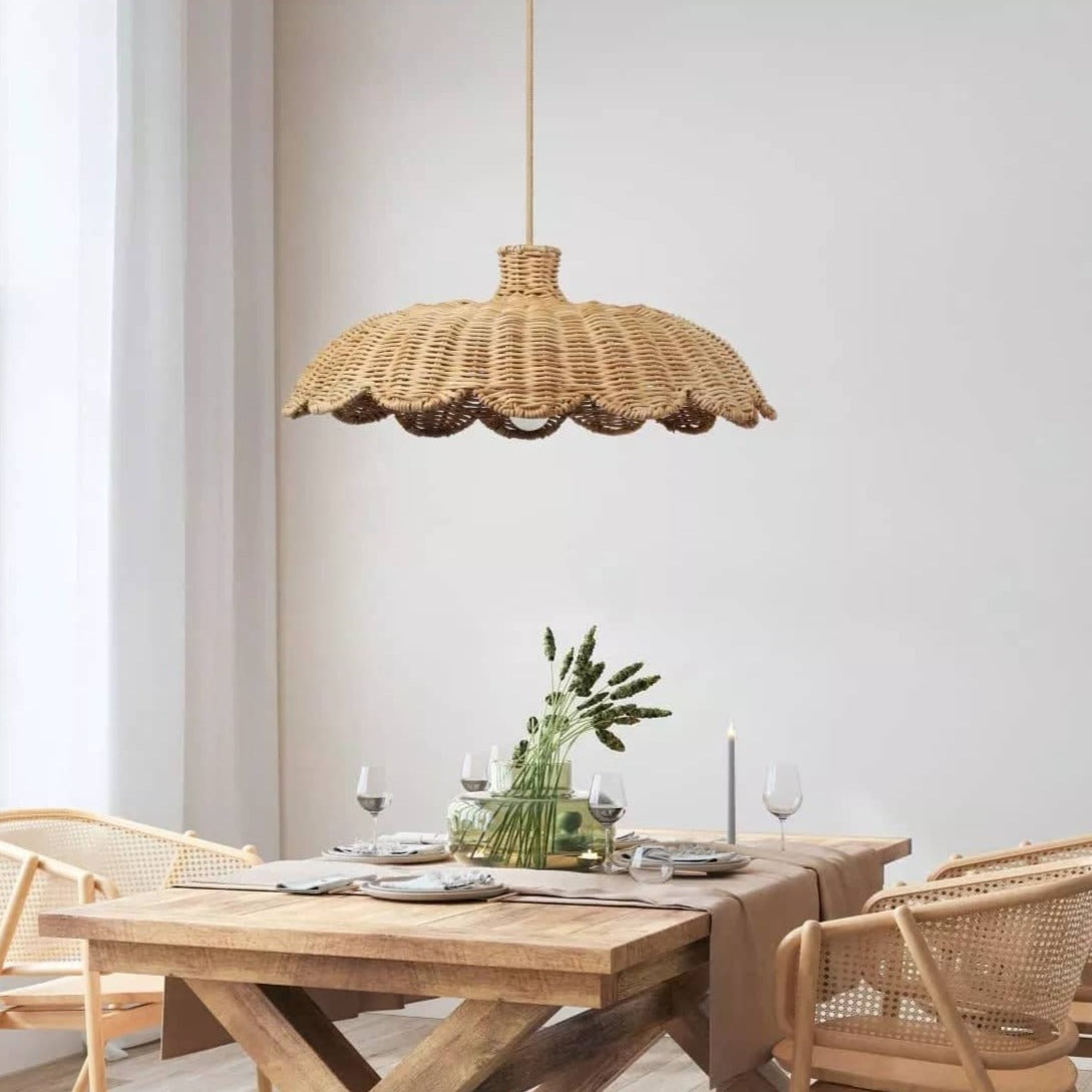 Natural and Elegant Petal Retro Rattan Pendant Light