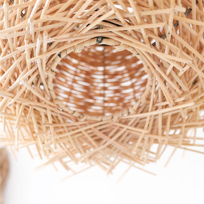 Wood-Colored Bamboo Art Bird's Nest Spiral Pendant Light