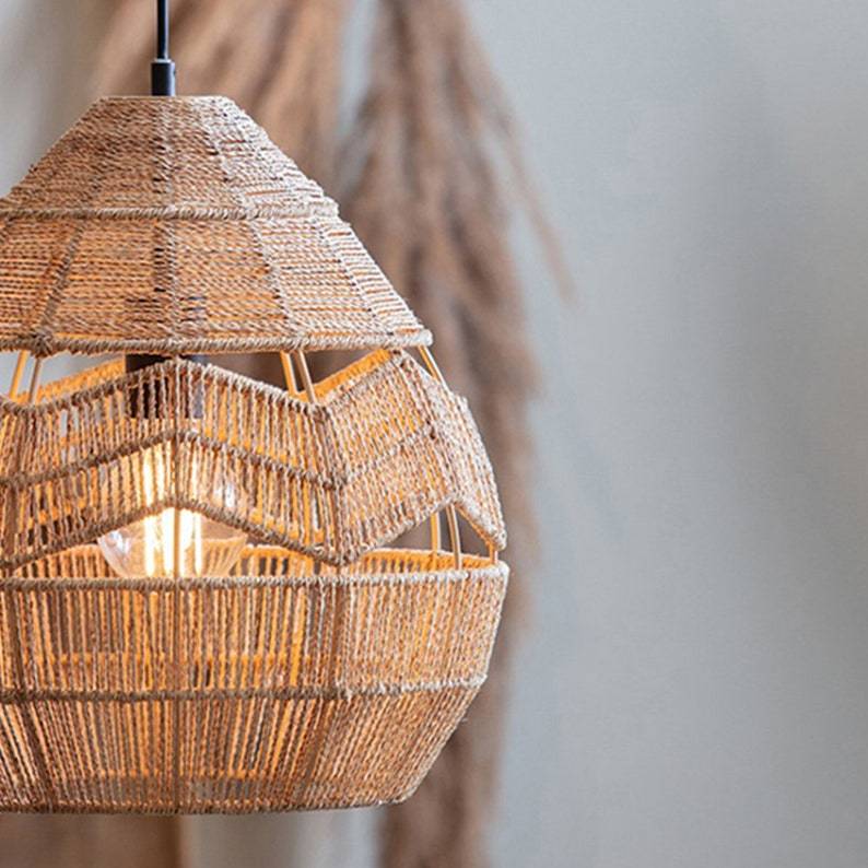 Handwoven Hemp Rope Pendant Light Retro Hanging Lamp