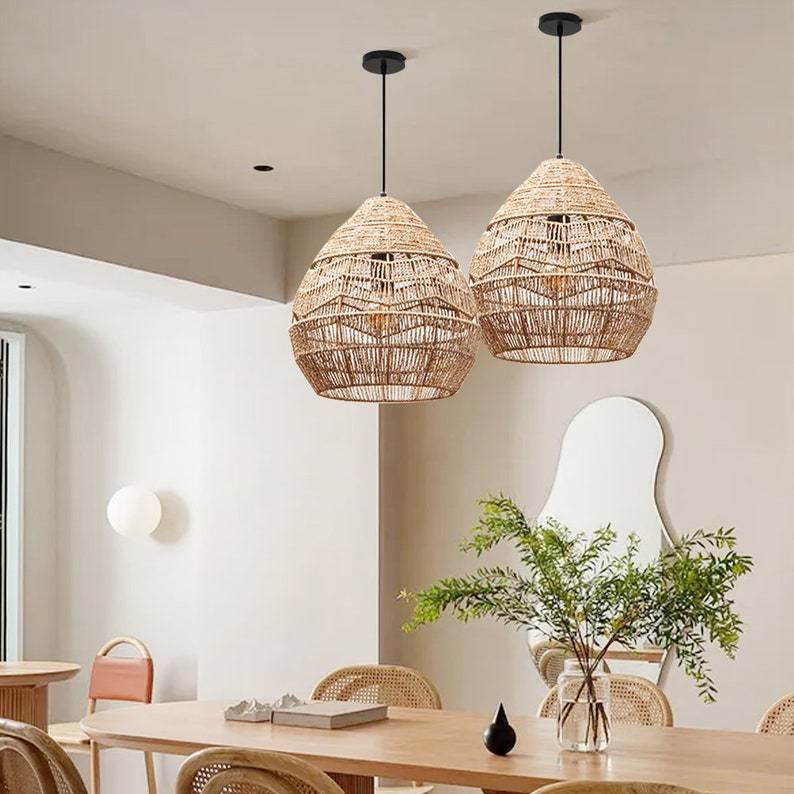 Handwoven Hemp Rope Pendant Light Retro Hanging Lamp