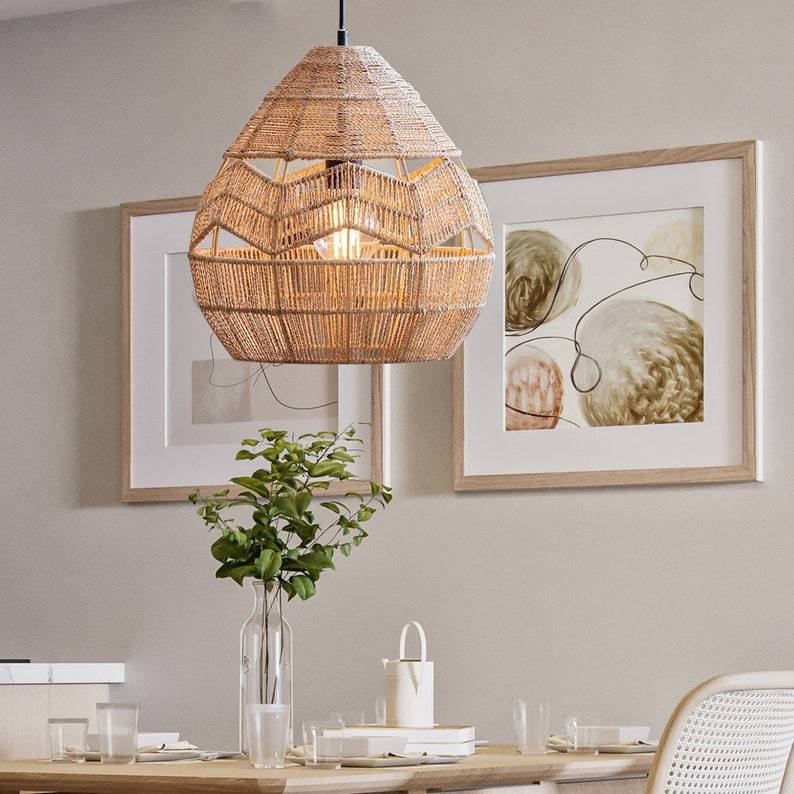 Handwoven Hemp Rope Pendant Light Retro Hanging Lamp