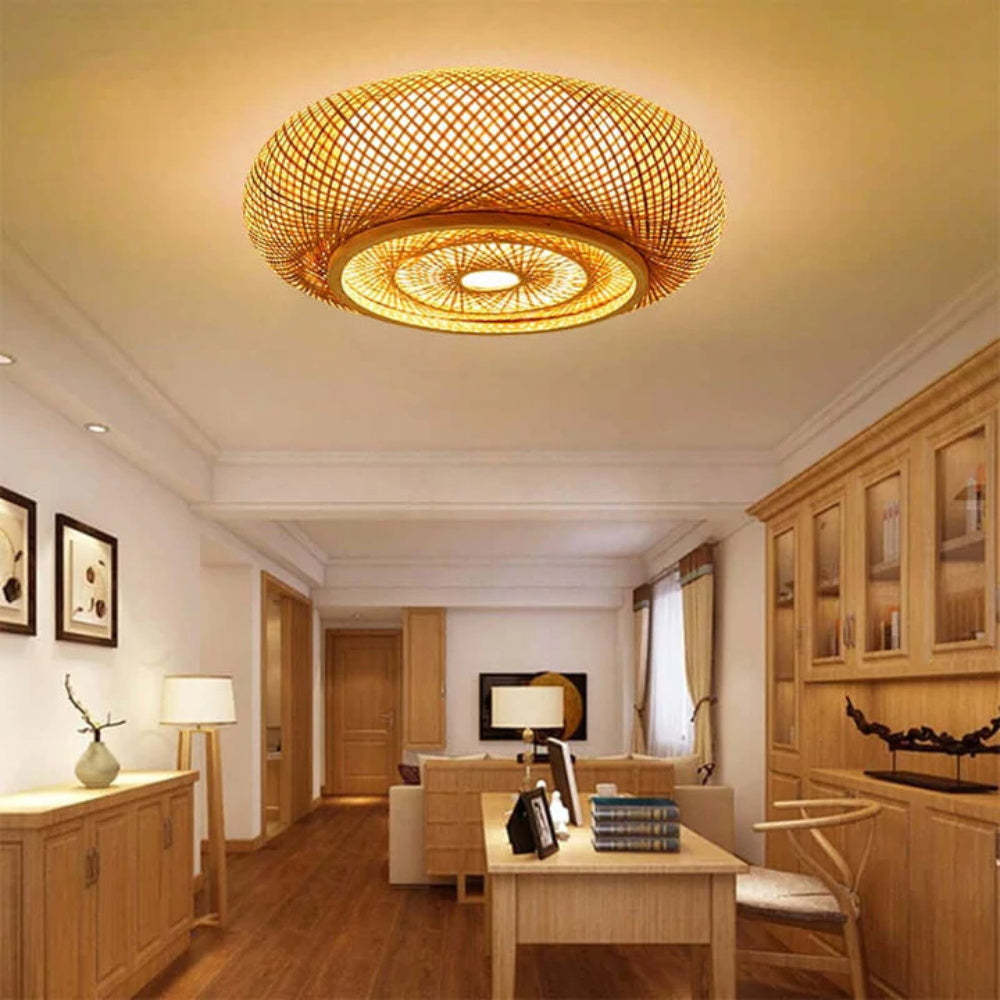 Traditional Handcrafted Bamboo Woven Semi-Flush Mount Ceiling Lights