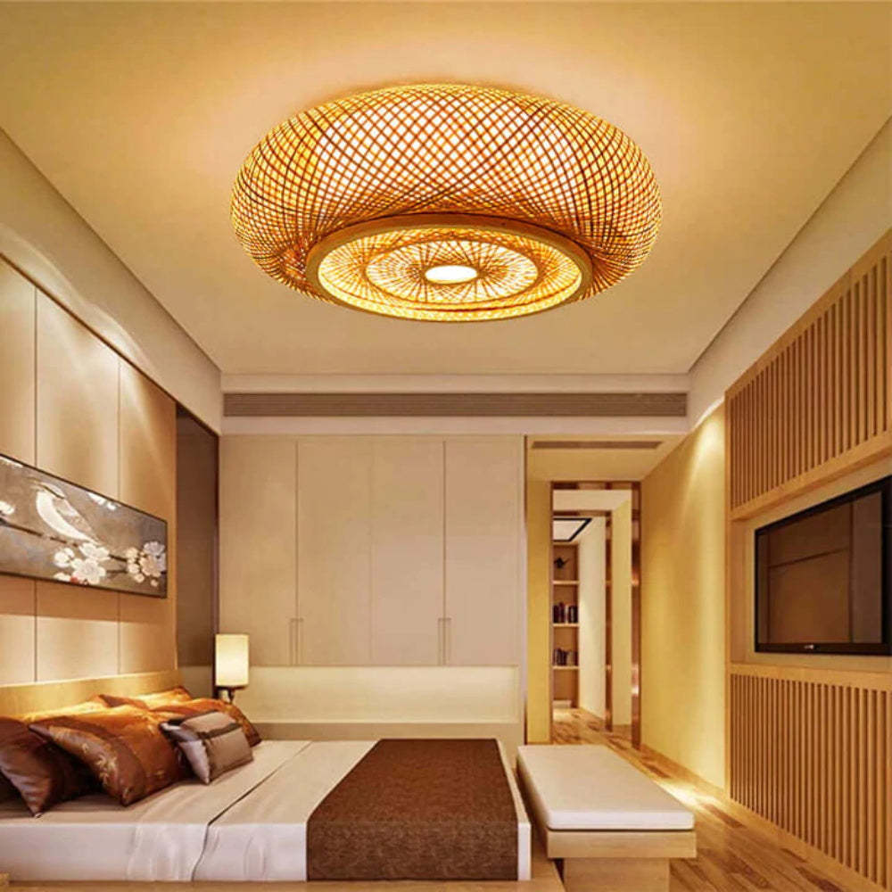 Traditional Handcrafted Bamboo Woven Semi-Flush Mount Ceiling Lights