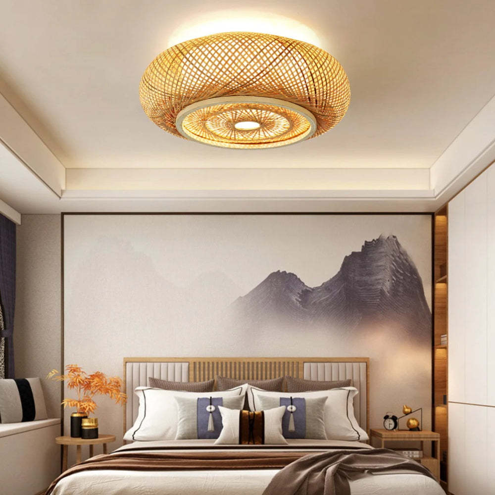 Traditional Handcrafted Bamboo Woven Semi-Flush Mount Ceiling Lights