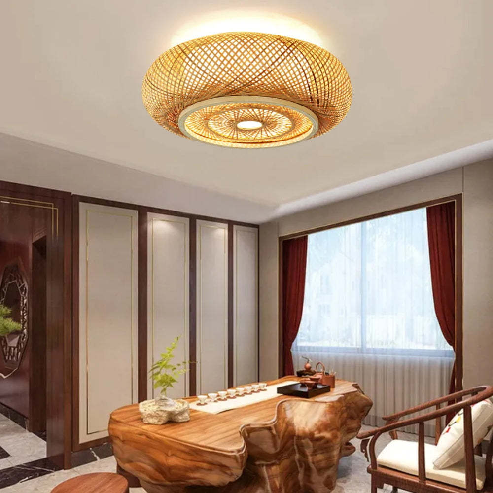 Traditional Handcrafted Bamboo Woven Semi-Flush Mount Ceiling Lights