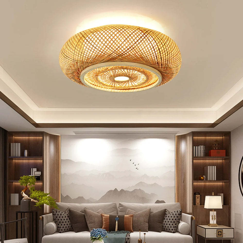 Traditional Handcrafted Bamboo Woven Semi-Flush Mount Ceiling Lights