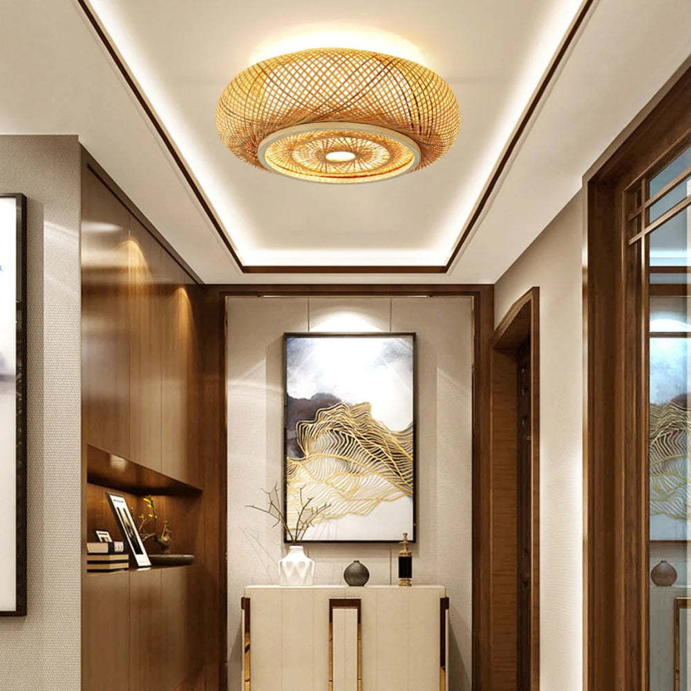 Traditional Handcrafted Bamboo Woven Semi-Flush Mount Ceiling Lights