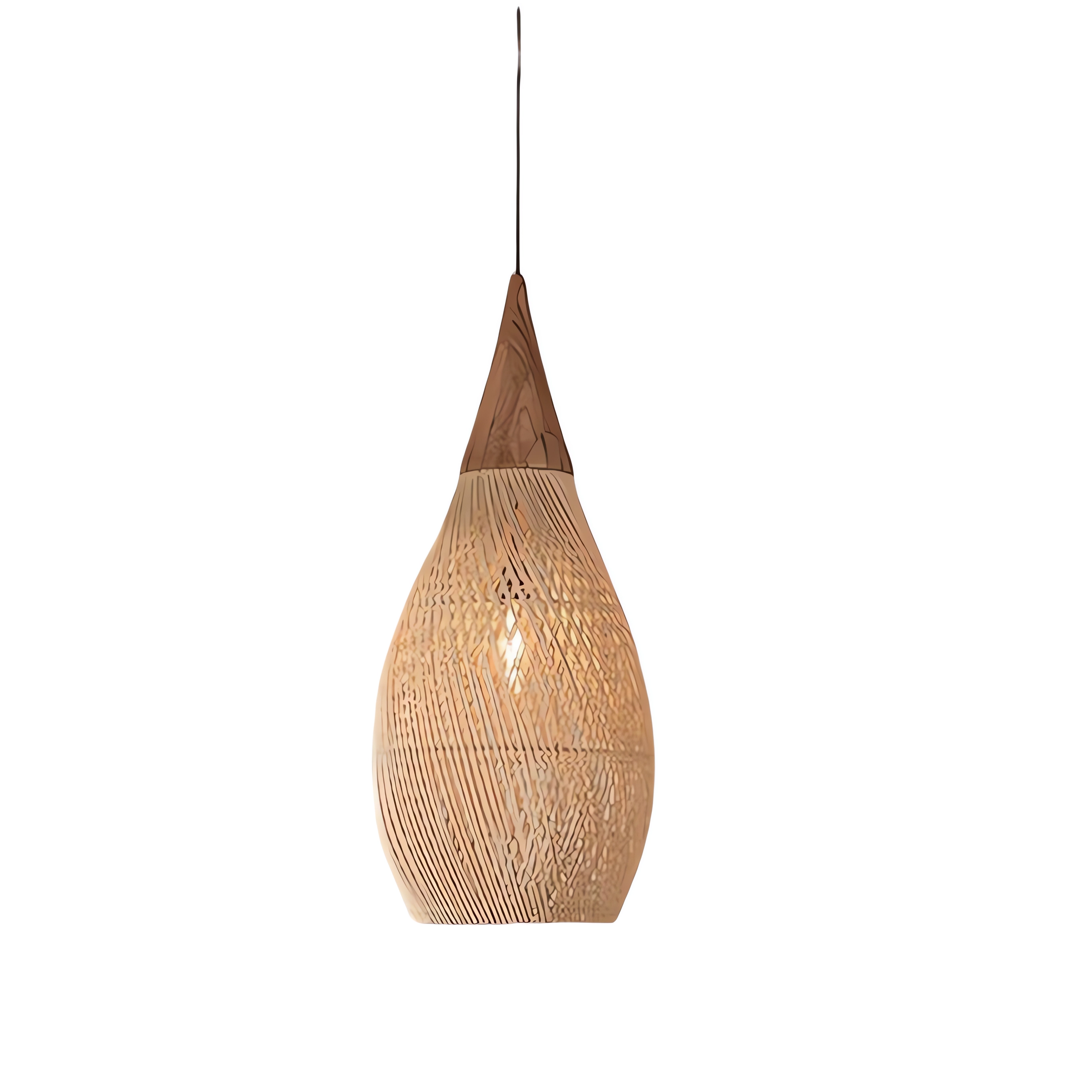 Handcrafted Water-Drop Shaped Rattan and Wood Pendant Light