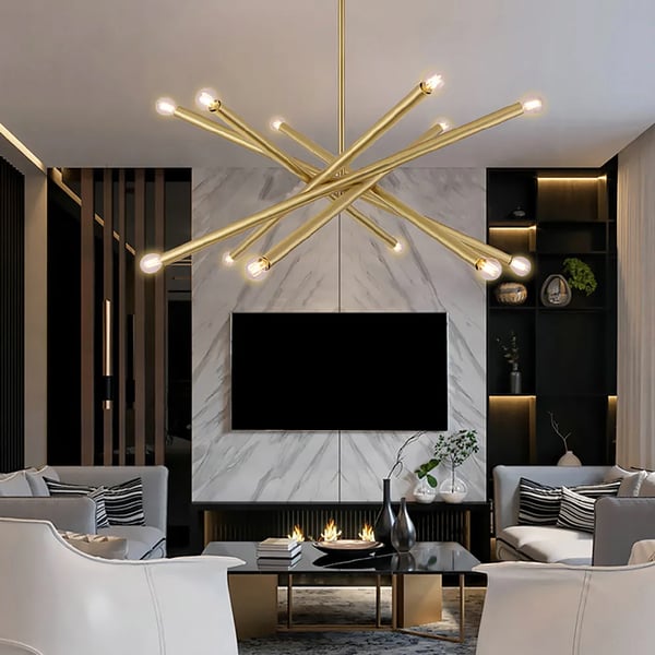 Modern Gold Cross Design Pendant Light with Hanging Rod