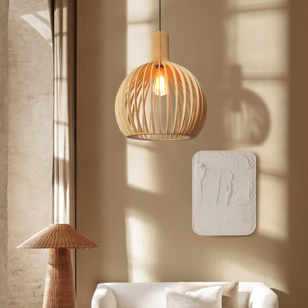 Scandinavian LED Wooden Birdcage Pendant Light