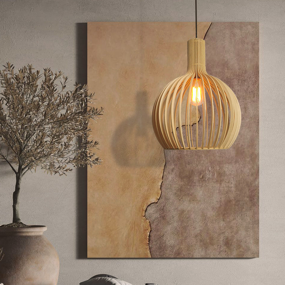 Scandinavian LED Wooden Birdcage Pendant Light