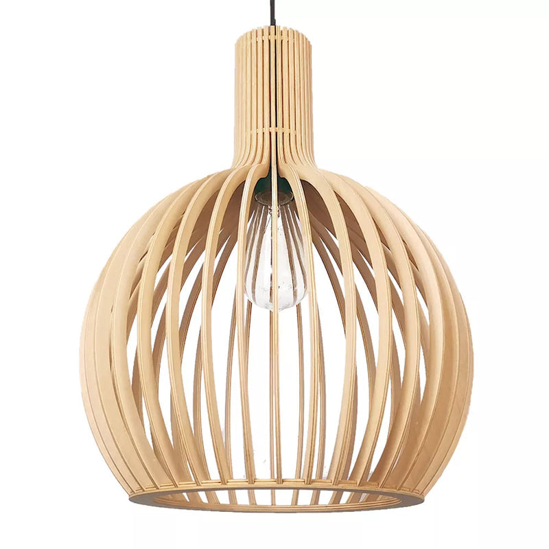 Scandinavian LED Wooden Birdcage Pendant Light