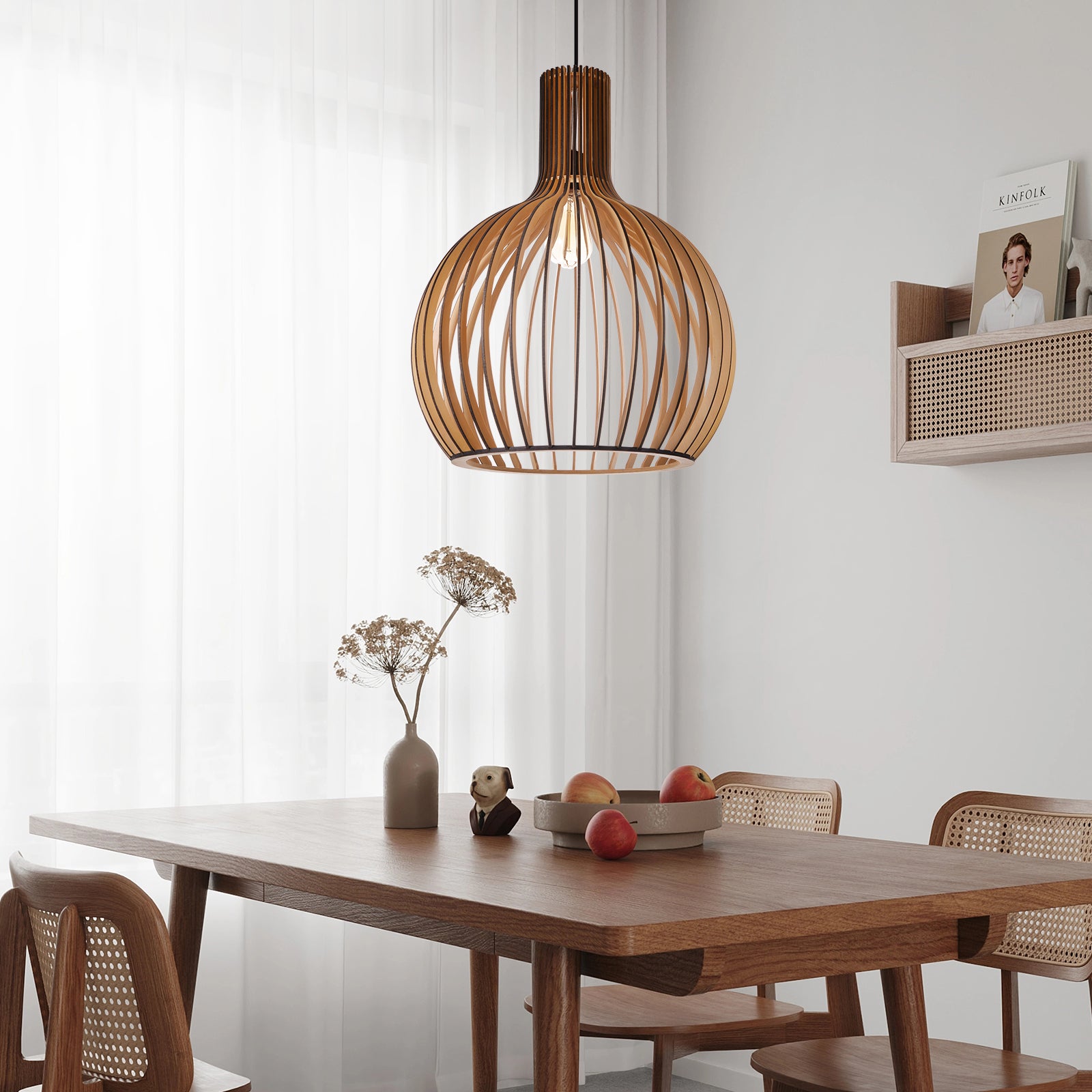 Scandinavian LED Wooden Birdcage Pendant Light