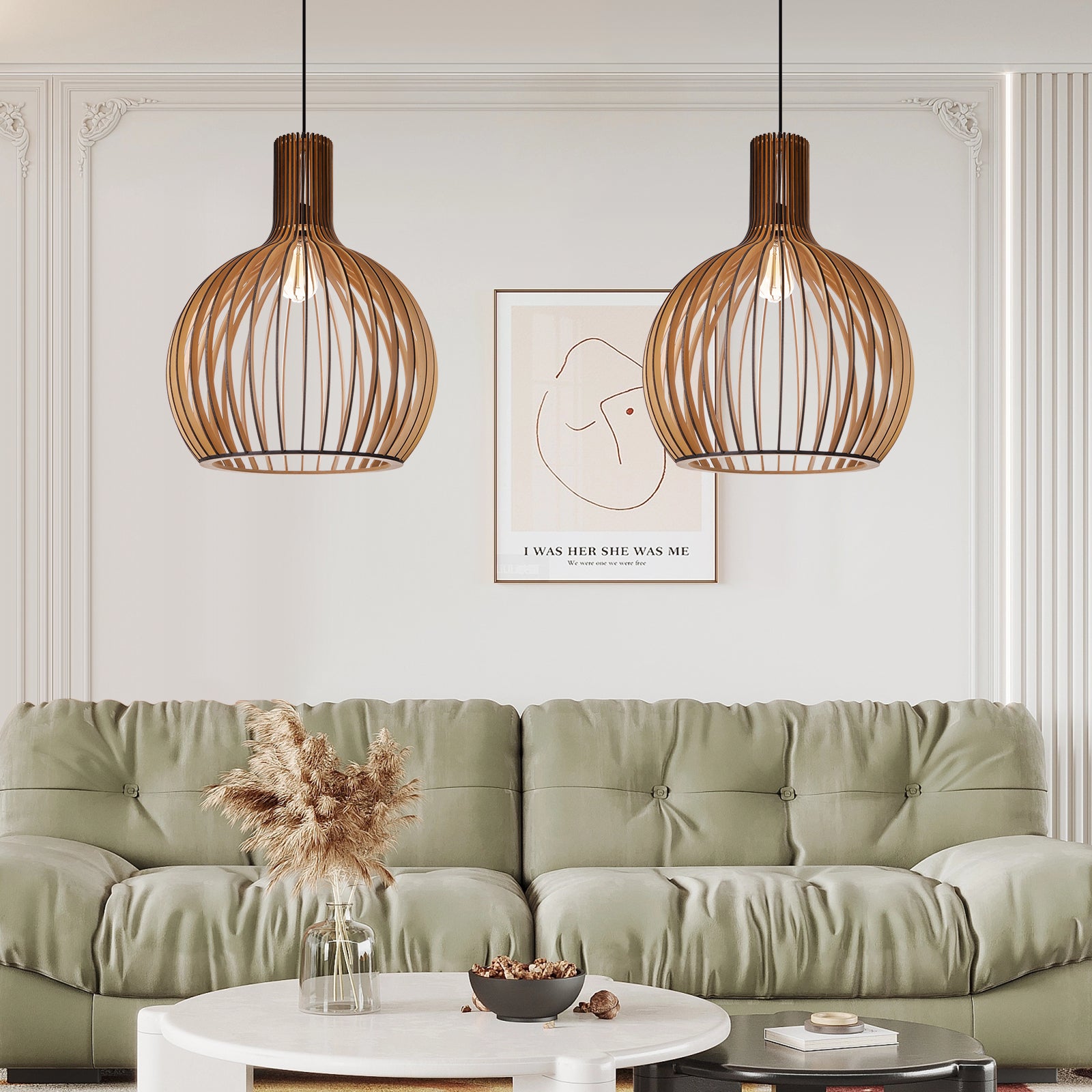 Scandinavian LED Wooden Birdcage Pendant Light