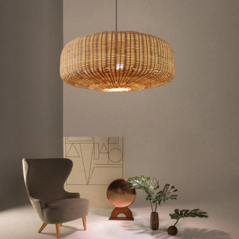 Handwoven Rattan Hanging Lamp Rustic Style Pendant Light Fixture